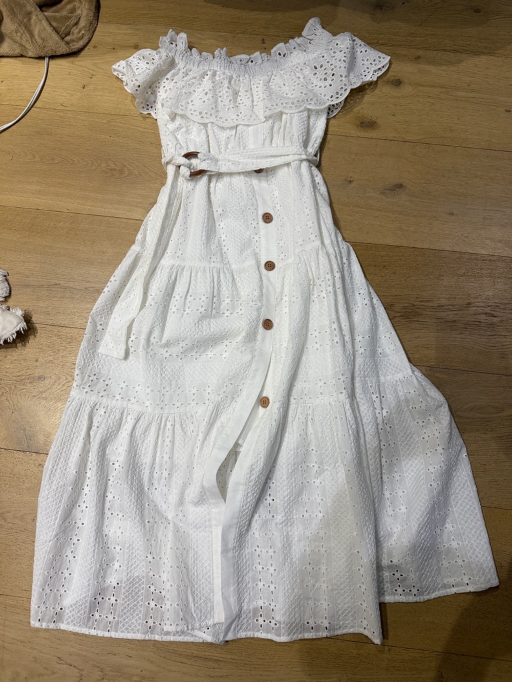 Fate White Eyelet Off-Shoulder Maxi Dress